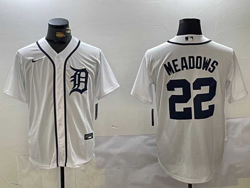 Mens Detroit Tigers #22 Parker Meadows White Cool Base Stitched Jersey->detroit tigers->MLB Jersey